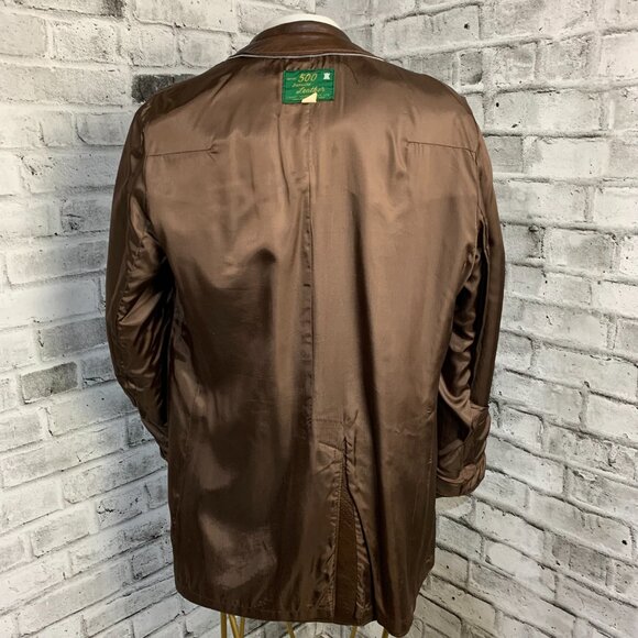 Vintage 70s Chocolate Brown Leather Retro Jacket Trench Coat Overcoat - Picture 8 of 16